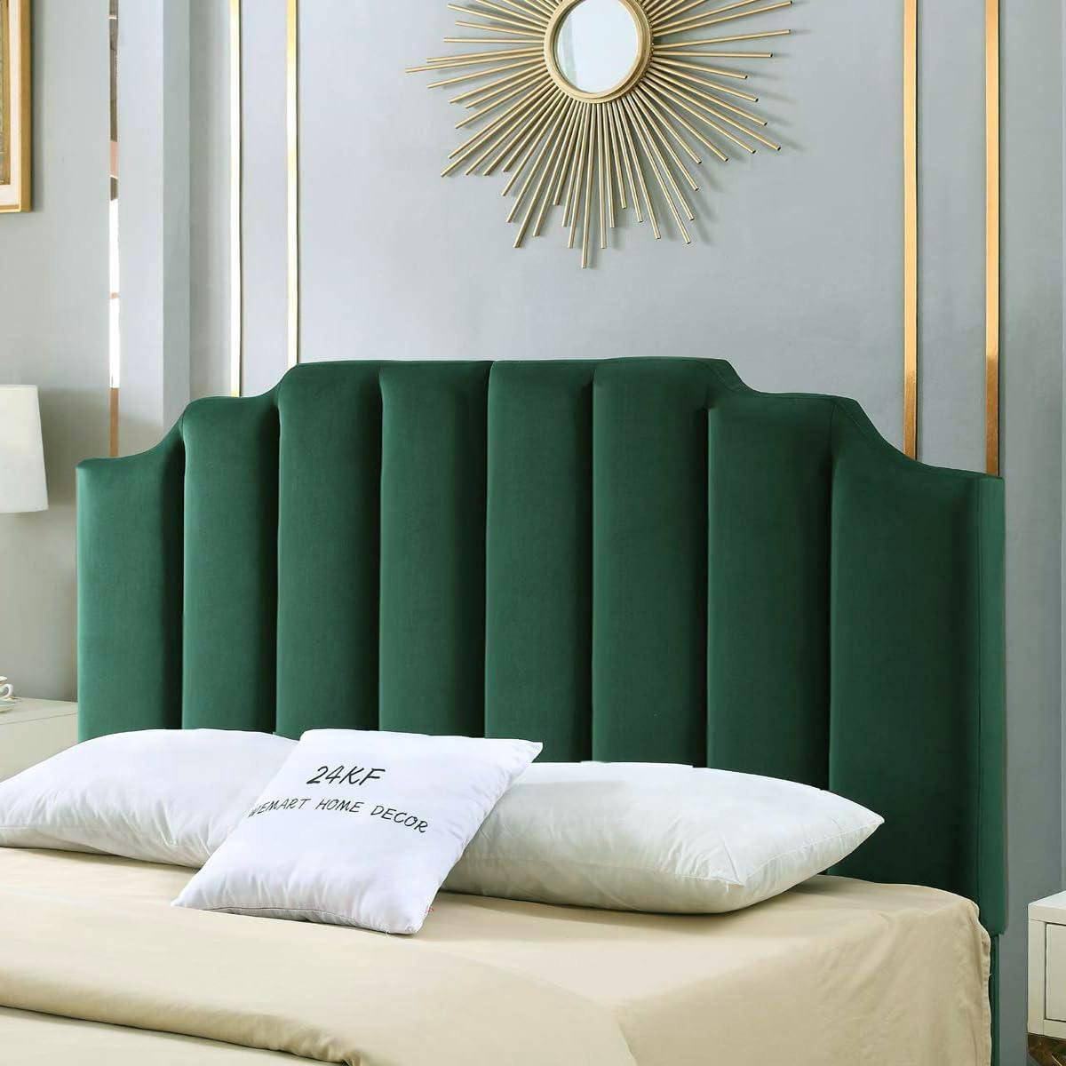 Cabeceira para cama de casal em veludo verde